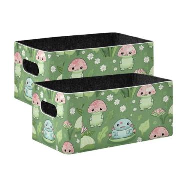 Imagem de xigua Conjunto de 2 caixas de armazenamento de sapos fofos, cubo de armazenamento dobrável, organizador de cestas de armazenamento para brinquedos, livros, prateleiras, armário, lavanderia, berçário