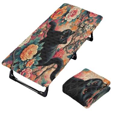 Imagem de Burbuja Lençol de berço de gato com flores de jardim para crianças, lençol acolchoado portátil com elástico para meninas e meninos, lavável na máquina, 63,5 x 127 cm