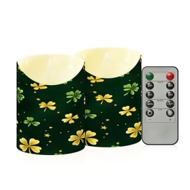 Imagem de Wassud Pacote com 2 velas sem chama trevos do dia de São Patrício com controle remoto, velas realistas cintilantes com temporizador, velas decorativas para Natal, casamento, festa, decoração de casa