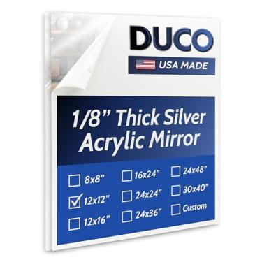 Imagem de Duco Folha espelhada acrílica fabricada nos EUA 1/8 polegada de espessura 30,5 cm x 30,5 cm (com adesivos) - Pacote com 2 espelhos de plástico sem moldura prata para paredes, academias domésticas