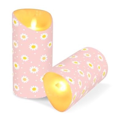 Imagem de ATTX Pacote com 2 velas sem chama margarida rosa – Velas de pilar LED de 7,6 cm x 15 cm com controle remoto e temporizador para casa, casamento, decoração de acampamento #60