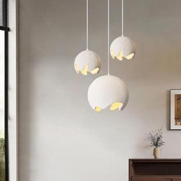 Imagem de Luminária pendente branca leitosa, estilo Wabi-sabi, lustre criativo com altura ajustável, cúpula redonda irregular em poliestireno, 3 lâmpadas, iluminação decorativa de interiores adequada