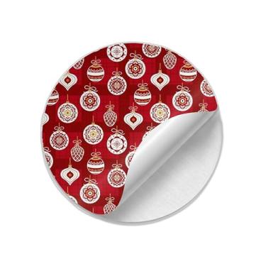 Imagem de Adesivos Redondos Natalinos 25 Unidades Com Estampa Vermelho Escocês - Tamanho 85x85cm