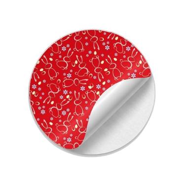 Imagem de Adesivos Redondos Natalinos 25 Unidades Estampa Coelhinhos Fundo Vermelho - Tamanho 85x85cm
