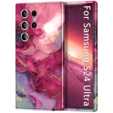 Imagem de Btscase Capa para Samsung Galaxy S24 Ultra, [Teste de Queda de Grau Militar] Design de Padrão de Mármore Slim Robusto À Prova de Choque Mulheres Meninas Homens Capa Protetora Antiarranhões, Vermelho