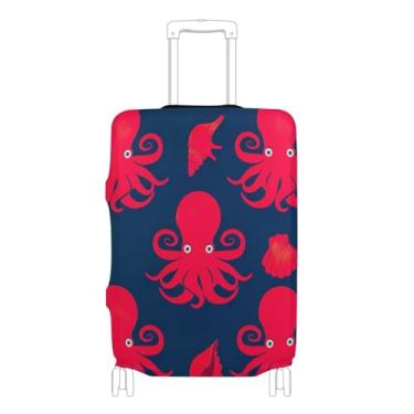 Imagem de Joisal Conchas de polvo vermelho azul marinho protetor de mala capa de mala fofa bagagem acessórios de viagem manga estética, P, serve para capa de 45 a 50 cm, Conchas de polvo vermelho, azul marinho