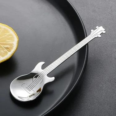 Imagem de 1 colher criativa em forma de guitarra para café, sobremesas, sorvete, colher de chá de aço inoxidável, acessório de cozinha exclusivo e divertido, presente ideal para amantes de música