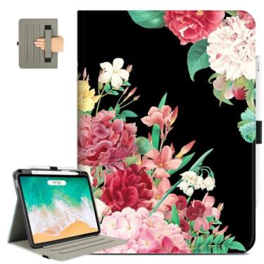 Imagem de Lalumix Capa para iPad Air de 11 polegadas M3/M2 2025/2024, flor preta para iPad Pro 11 polegadas, capa 4ª/3ª/2ª/1ª geração, para iPad Air 5ª/4ª geração, suporte de lápis de 10,9 polegadas, alça de