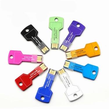 Imagem de Flash drive USB personalizado em formato de chave, unidades USB personalizadas em massa com logotipo, chave promocional com opção de embalagem personalizada para presentes de negócios, eventos