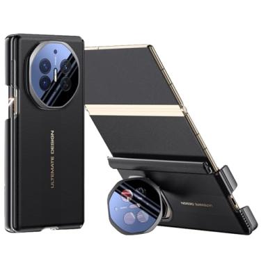 Imagem de FWYANZH Capa magnética para Huawei Mate XT/Xts, capa traseira de telefone de couro galvanizado, suporte de lente, proteção de dobradiça, capa à prova de choque, preta, Mate XTs