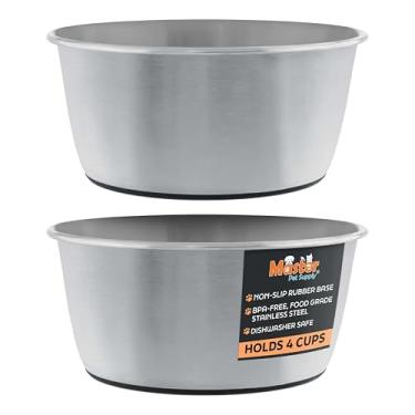 Imagem de Master Pet Supply Conjunto de 2 tigelas de aço inoxidável para cães (947 ml cada) com base de borracha antiderrapante - aço inoxidável - tigela básica de comida para cães e gatos pequenos, médios e
