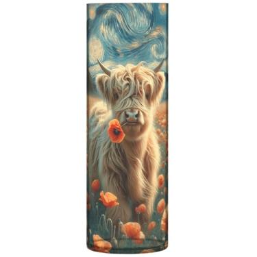 Imagem de Vasos de flores cilíndricos estrelados florais de papoula de vaca Highland para centros de mesa, vaso alto fofo, plástico, floral, decoração de sala de estar, 30 cm x 9,9 cm