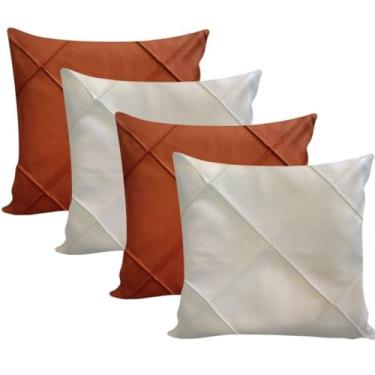 Imagem de Almofadas Cheias em Suede Drapeada 45x45cm Decorativas Sala Quarto Sofá(2 BEGE + 2 TERRACOTA)