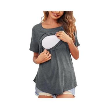 Imagem de Camiseta De Amamentação Para Gestantes, Manga Curta, Gola Redonda, Cor