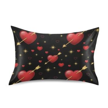 Imagem de Wassud Fronha de cetim para cabelo e pele com coração coração flecha dourada para cabelo e pele capas de almofada respiráveis tamanho padrão com fecho de envelope