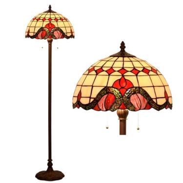Imagem de Luminária de chão em vitral azul e vermelho, estilo Tiffany, para decoração de casa, luminária de leitura barroca antiga com cúpula artesanal de 40 cm de diâmetro e base de metal, ideal para