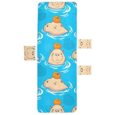 Imagem de Capas de toalha de cadeira de espreguiçadeira azul capivara fofa capas de cadeira de piscina espreguiçadeira engraçada 215 x 76 cm