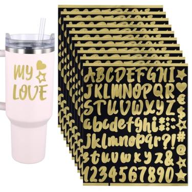 Imagem de 10 adesivos do alfabeto, à prova d'água, nome do alfabeto, letra, número, fácil de usar, decoração para garrafa de água, copo de água, álbuns, scrapbooks (dourado)