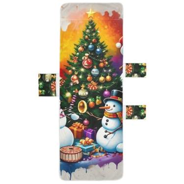 Imagem de Árvores de Natal coloridas bonecos de neve capa de cadeira de espreguiçadeira toalha de praia toalhas de cadeira de praia com bolso superior ajustado espreguiçadeira de perseguição ao ar livre 215,9