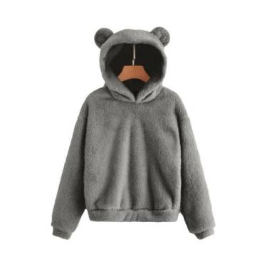 Imagem de Moletom Feminino De Inverno Com Capuz De Pelúcia, Manga Longa, Orelhas