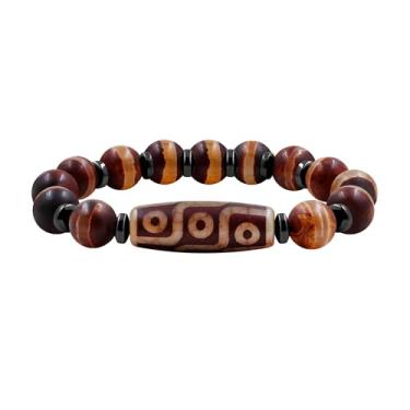 Imagem de Tobestu Pulseira tibetana de contas Dzi Feng shui Amuleto de Meditação Budista Nove Olhos Dzi Pulseira de Contas Joias Boa Sorte para Mulheres Homens YA5102, 8 inches, Pedra, Sem Pedra Preciosa