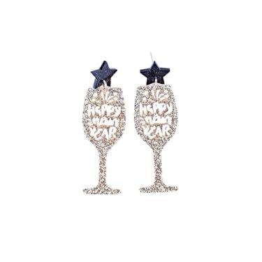 Imagem de Brincos pendentes de ano novo de 2025 com glitter, champanhe, fogos de artifício, taça de vinho, joias festivas, presentes, 1, Resina, Sem pedra preciosa