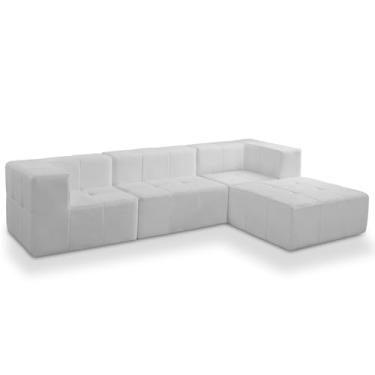 Imagem de Sofá 4 Lugares Para Sala Living Modular Com Puff 264cm Lancaster F04 Bouclê Branco - Lyam Decor