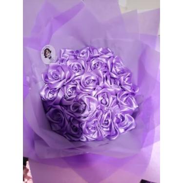 Imagem de Buquê de Rosa Eternas de Cetim+6 Fotos (16 Rosas) (Lilás)