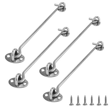 Imagem de AUXBC 2 peças de trava de gancho de 25 cm, trava deslizante de porta de celeiro de aço inoxidável para galpão de garagem de cabine de janela, trava de segurança resistente, suportes silenciosos, trava