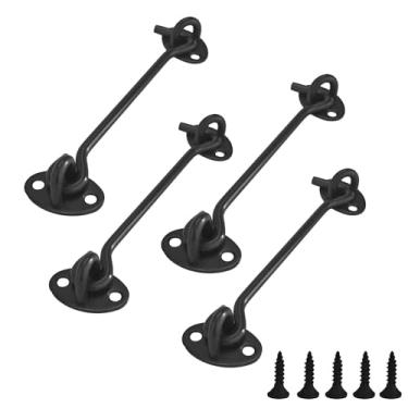 Imagem de AUXBC 2 peças de trava de gancho de 15 cm, trava deslizante de porta de celeiro de aço inoxidável para galpão de garagem de cabine de janela, trava de segurança resistente, suportes silenciosos, trava