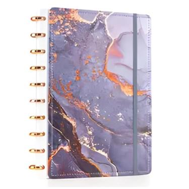 Imagem de Caderno Inteligente Mármore, 80 Folhas, Espiral, Capa Dura com Design Mármore, Couro fake, Tamanho grande A4, 11 discos, folhas removiveis (Marinho)