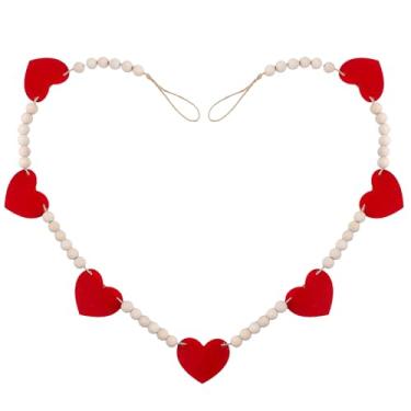 Imagem de Decorações de Dia dos Namorados - Guirlanda de contas de madeira com corações vermelhos de feltro para decoração do dia dos namorados, guirlanda de coração dos namorados, faixa para decoração do dia