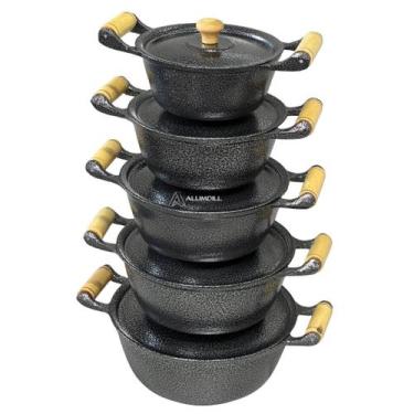 Imagem de Conjunto Kit Jogo de Panelas 5 Peças Abaulado Preto Alumínio Batido Fu