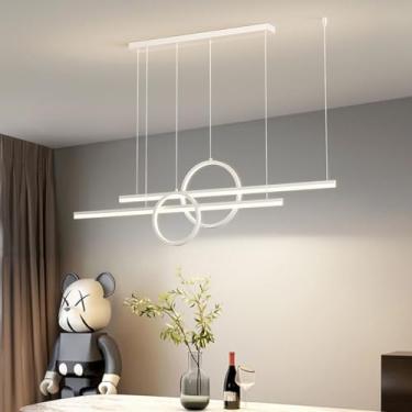 Imagem de Luminária pendente LED moderna para sala de jantar, modelo linear com intensidade regulável, ajustável em altura, ideal para sala de estar e mesa de jantar (branca, 90 cm de comprimento).