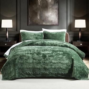 Imagem de AJOCCI Conjunto de edredom queen de veludo luxuoso, tamanho queen verde, verde esmeralda, conjunto de cama queen luxuoso, macio e leve para todas as estações