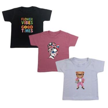 Imagem de Blusa T-shirt Infantil Verão Estampa Blogueira 3 Peças Kids - Mini Div