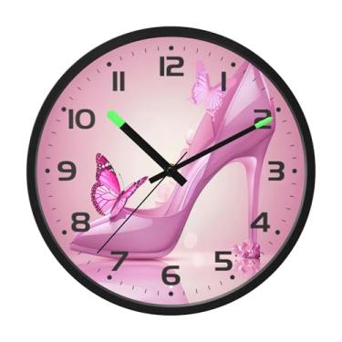 Imagem de SEHANY Relógio de parede de salto alto rosa moderno, silencioso, sem tique-taque, operado por bateria, controle de som, luz noturna, relógios de parede para sala de estar, cozinha, quarto, escritório