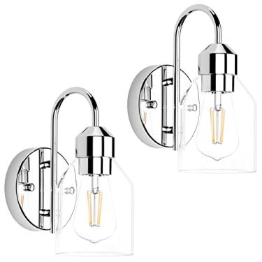 Imagem de Aoceley Luminária De Parede Cromada, Conjunto De 2 Arandelas De Parede, Luminárias Modernas Para Penteadeira De Banheiro, Luminária De Parede De Metal Estilo Fazenda Com Cúpula De Vidro Transparente