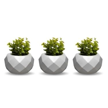 Imagem de Trio de vasos decorativos incluso planta artificial gesso cru enfeite sala quarto lavabo Luxo