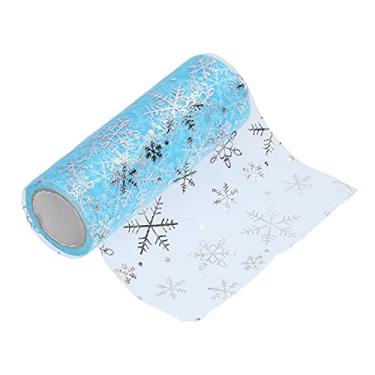 Imagem de Rolos de tule de floco de neve brilhante, 10 metros de seda de nylon azul com padrão de floco de neve de fantasia branca, para decoração de Natal com vestido de princesa DIY
