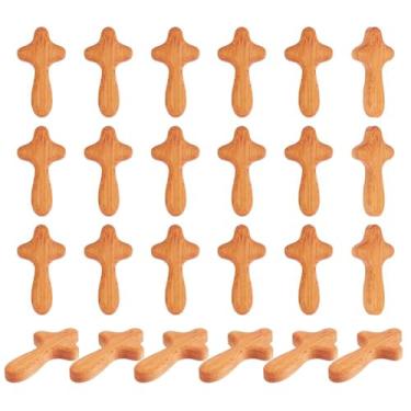 Imagem de UNICRAFTALE 26 peças de pinho de mão pequenas cruzes de madeira 6 cm de comprimento marrom bolso cruz portátil para orar segurando a mão cruz agarrando Jesuss presente para orar palmeira igreja Jesus
