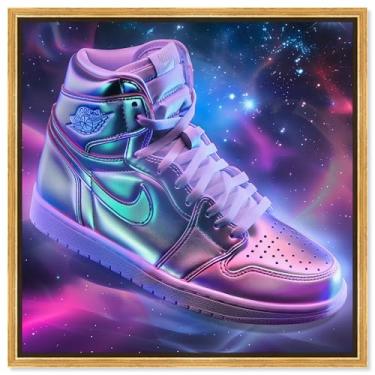 Imagem de Art Remedy Tênis feminino em lona da galáxia cintilante, moldura dourada, 40,64 cm x 40,64 cm