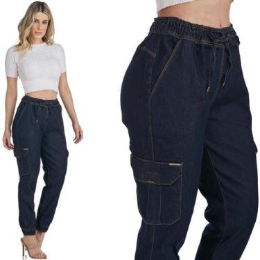 Imagem de Calça Jeans Feminina Jogger HNO Bolso Lateral Azul Escuro - HNO Jeans,