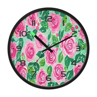 Imagem de SEHANY Relógio de parede de rosas para dia dos namorados, silencioso, sem tique-taque, operado por bateria, controle de som, luz noturna, relógios de parede para sala de estar, cozinha, quarto