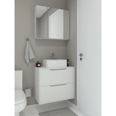 Imagem de Conjunto de armário banheiro acácia mdf 15mm com cuba oslo marmorite e