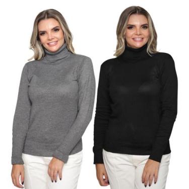 Imagem de Kit 2 Blusas Feminina de Tricô Manga Longa Gola Alta Casual Inverno - 