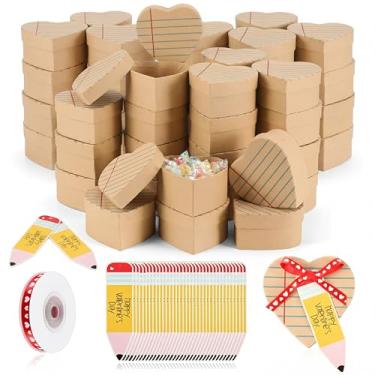 Imagem de Chivertion Conjunto de 24 caixas de papel em forma de coração machê com cartão de felicitações feliz dia dos namorados e fita presentes de agradecimento do professor presentes de dia dos namorados