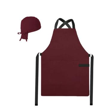 Imagem de Avental Alça Cruzada Vinho Preto e Bandana Cafeteria Barista