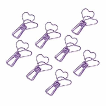 Imagem de Grampo de mola em forma de coração para papéis, lanches e pequena organização de mesa com forte aderência em roxo