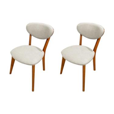 Imagem de Kit 2 Cadeiras de Jantar Madeira Maciça Encosto Orgânico e Assento Estofado Ophelia (Linho Cru)